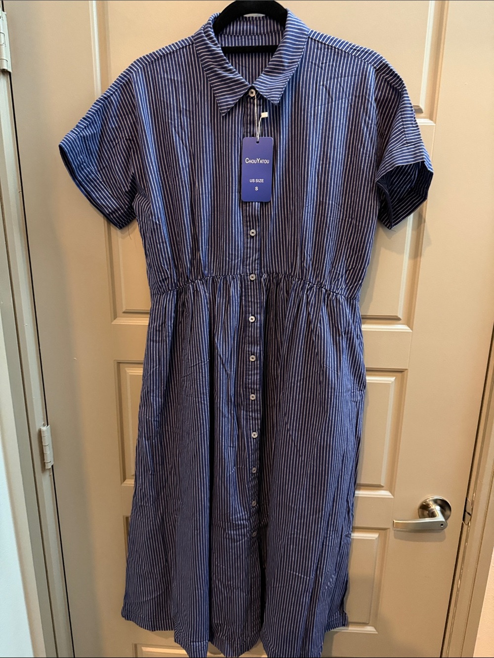 Chou Yatou Blue Striped Button-Front Shirt Dress